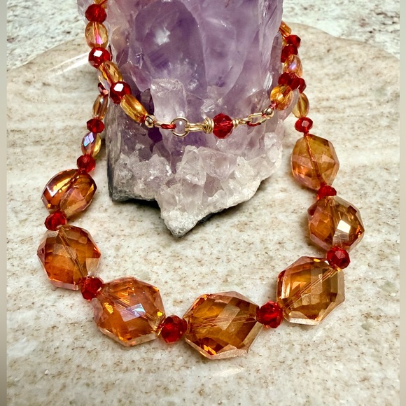 GemCut Octagon Amber Crystal Statement Necklace